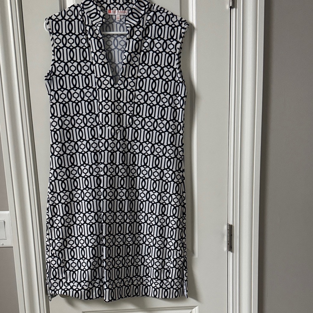 Jude Connally Navy and White Patterned Dress